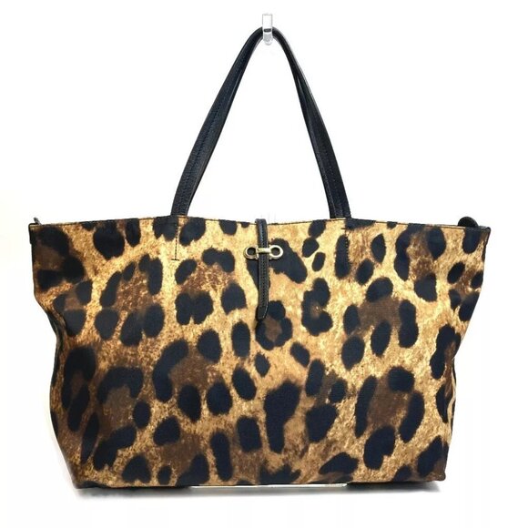 Salvatore Ferragamo Gancini Leopard leopard pattern Tote Bag Brown x Black